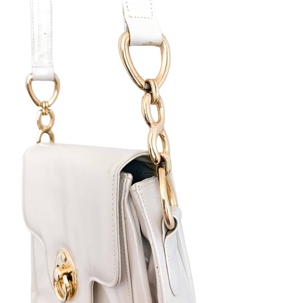Stuart Weitzman Boxy Pearl Flat and Chain Crossbody Bag Purse White Gold Small - Picture 5 of 14